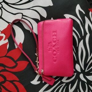 Coach Horse and Carriage Pink Leather Double Zip Wallet Wristlet